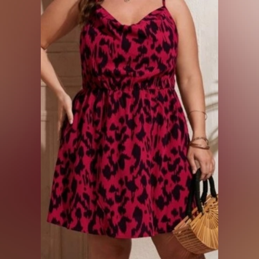 Women's 3x All Over Print Burgundy Dress by Shein